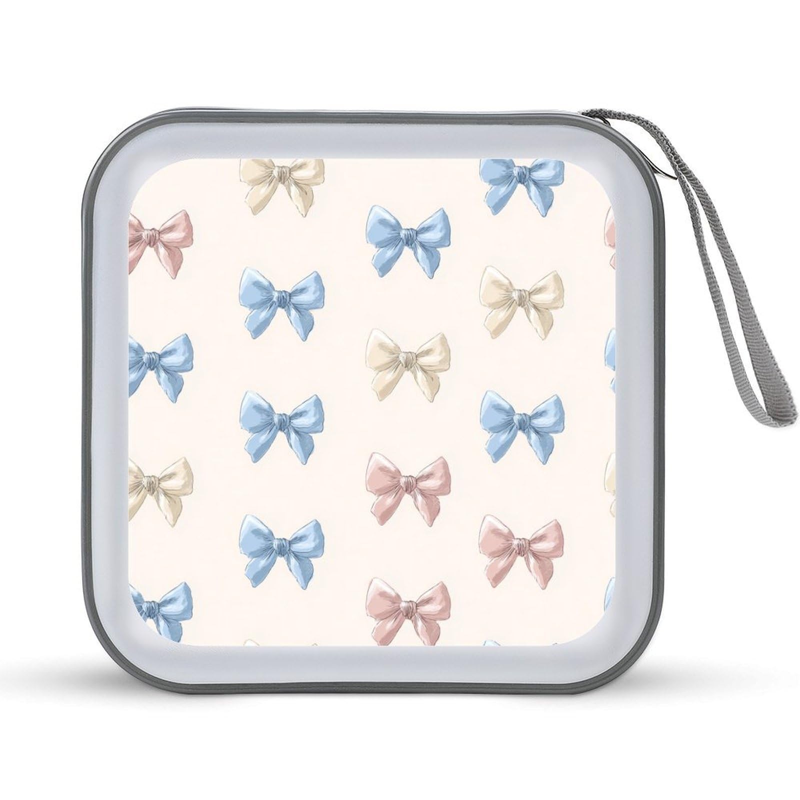 Jubonexis Feminine Satin Ribbon Bows Blue Pink Cream CD Case DVD Storage Case Portable for Car Home Travel