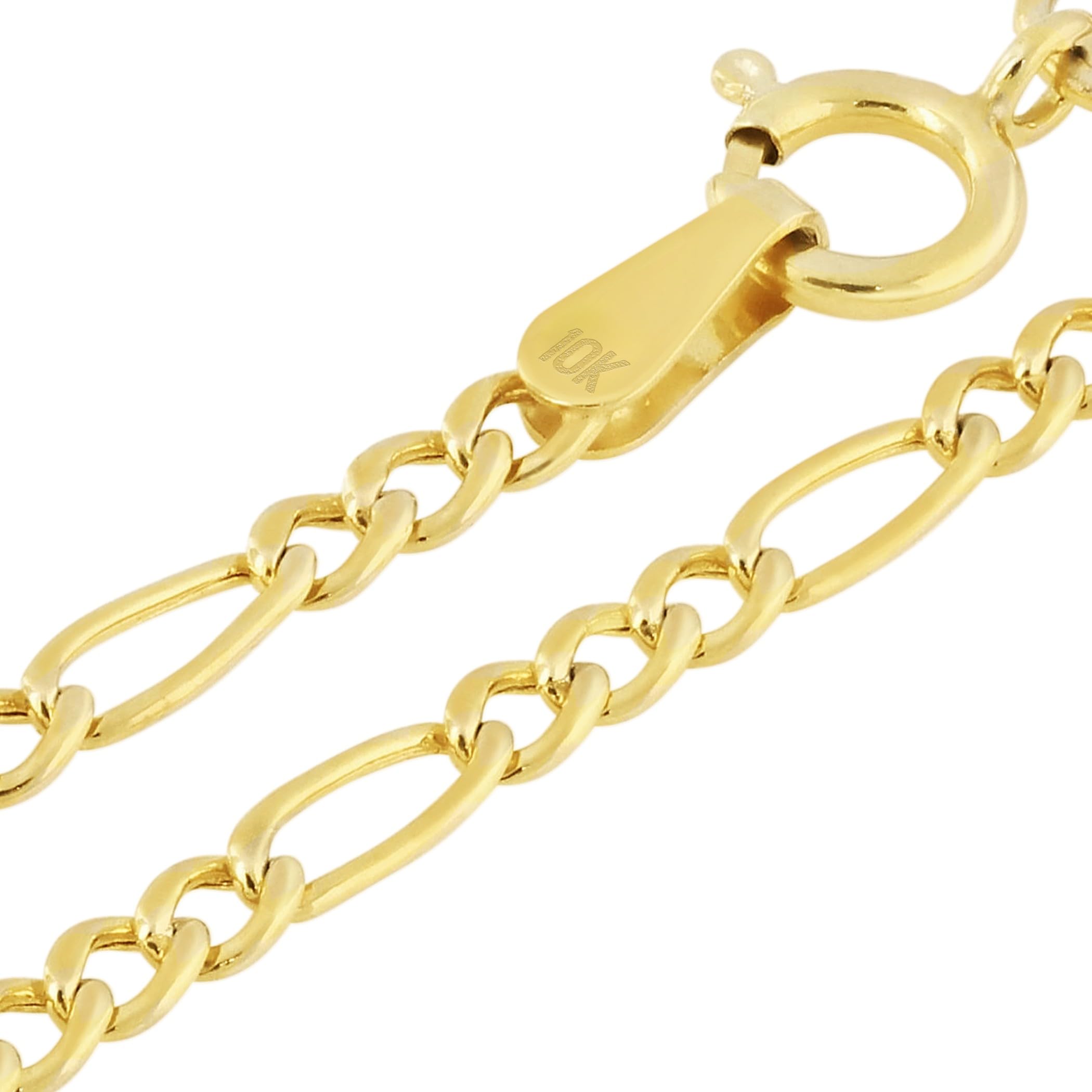 10k Real Yellow Gold Figaro Link 2mm Chain Necklace (16"-26") Dainty Italian Jewelry for Men & Women