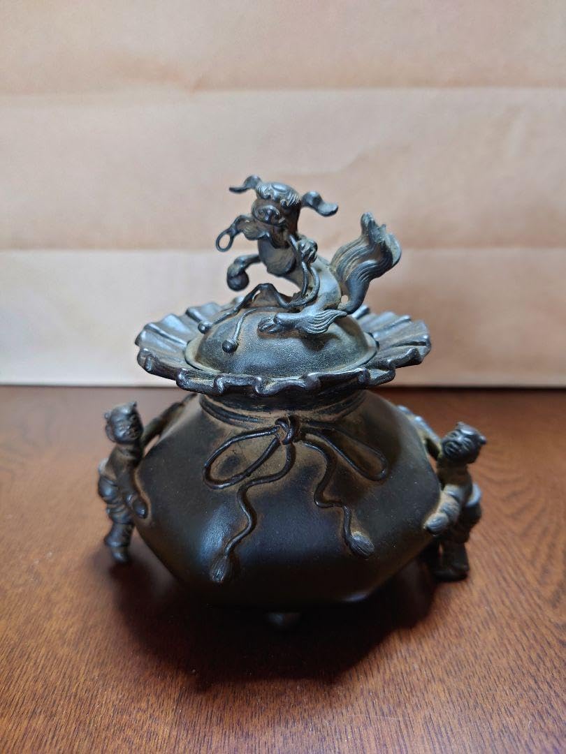 優*花様 ♦中国 大明宣徳年製 蝋型細密 翡翠玉 龍文様 三足香炉 銅製 置物飾 唐物 中国古玩 古銅極密彫細工 獅子摘龍鹿盛上文
