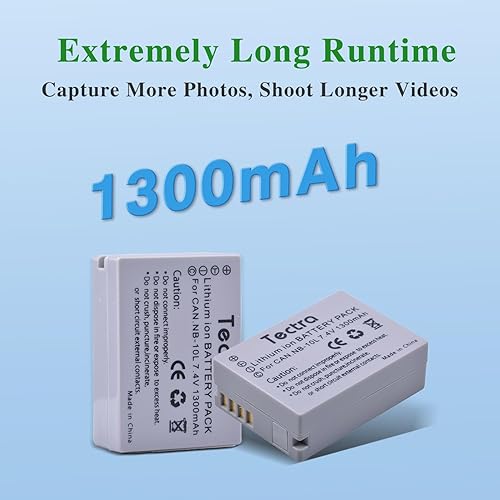 Miniatura 3 de Tectra 2 baterías NB-10L NB10L y cargador dual LED para cámara digital Canon PowerShot SX60 HS, SX50 HS, SX40 HS, G1X, G3X, G15, G16