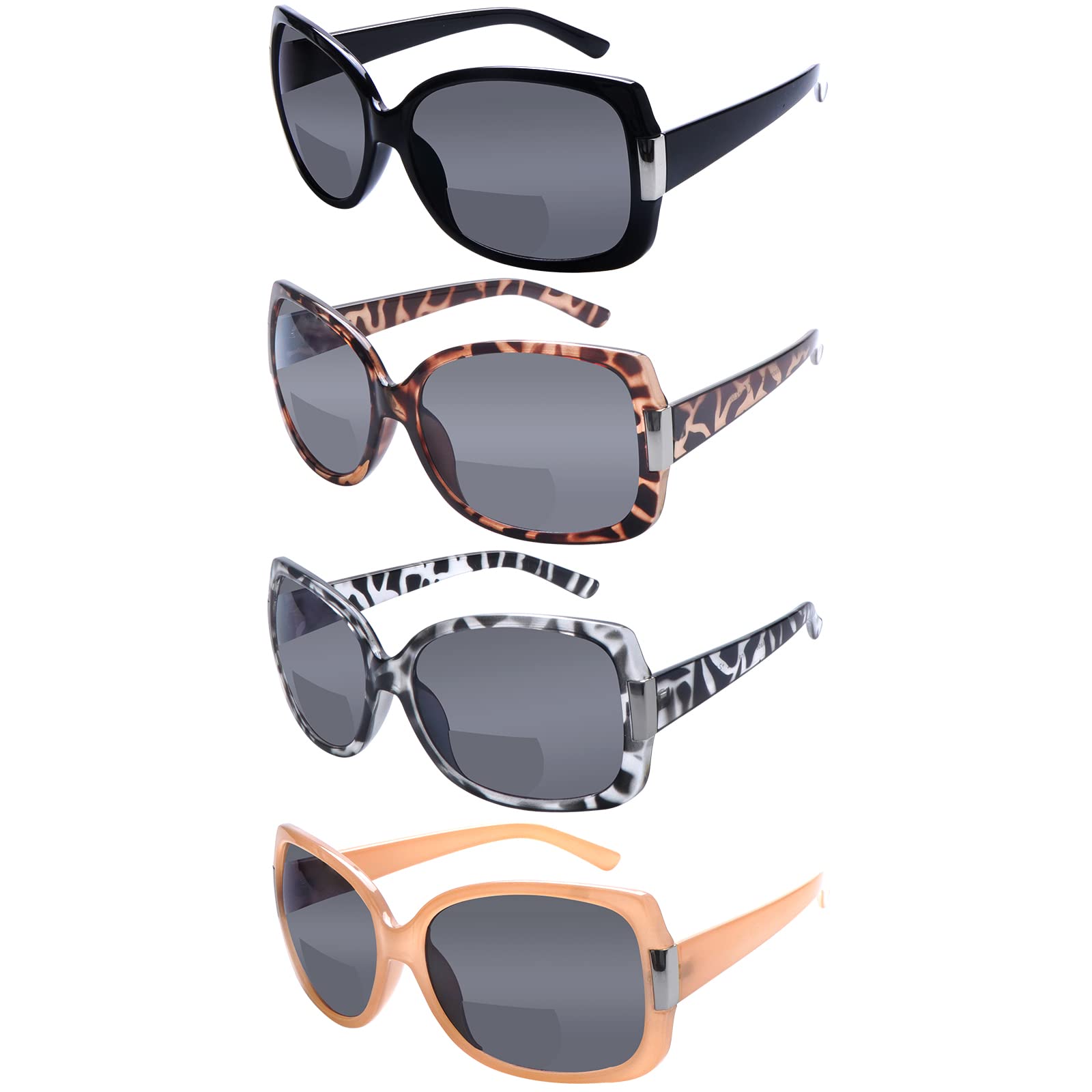 ZONLON 4 Pack Bifocal Reading Sunglasses for Women, Ladies Fashion Outdoor UV400 Sun Readers Glasses (4 Mix, 1.25)