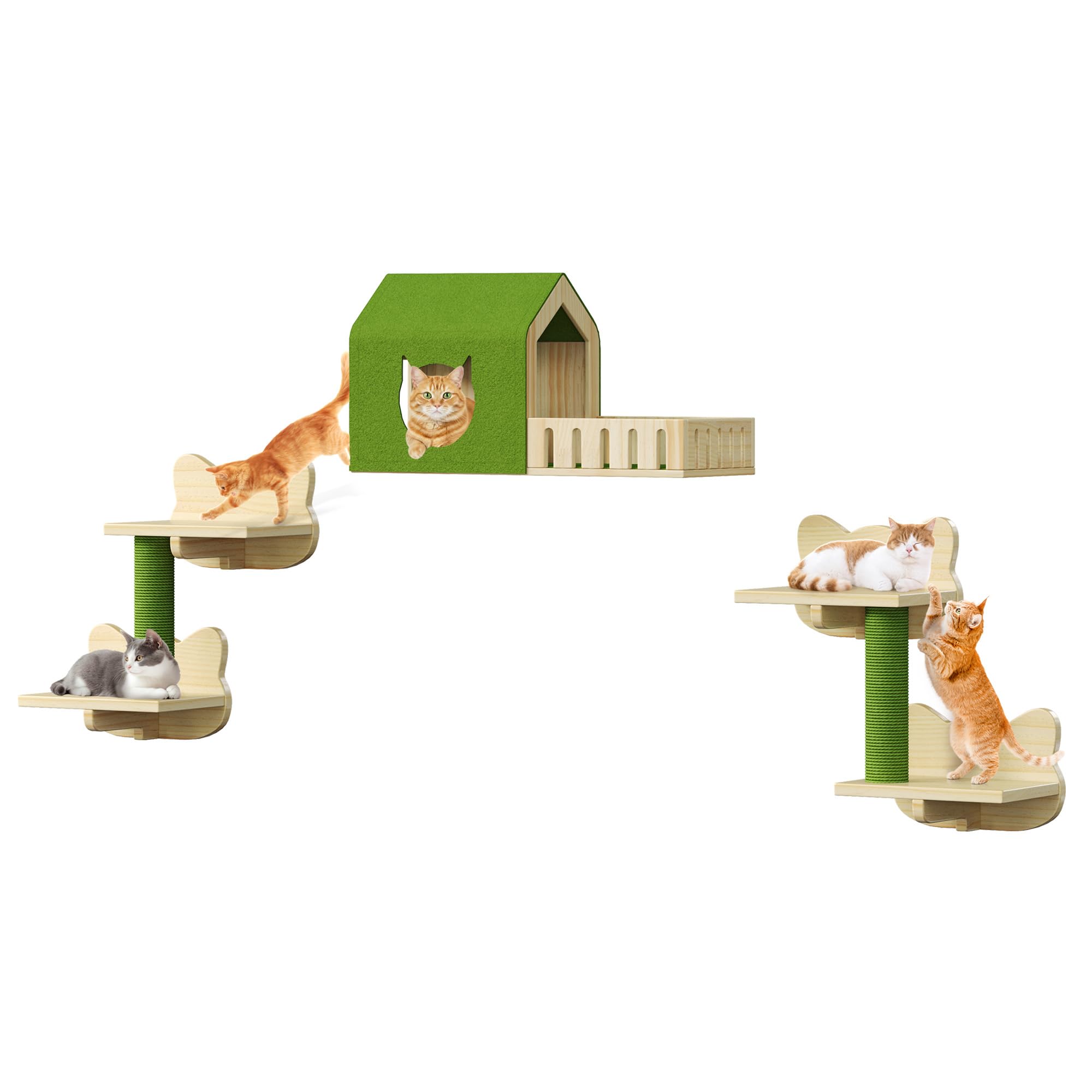 YITAHOME Set da parete per gatti in legno stabile, 5 pezzi, elementi da parete per gatti, con casetta per gatti, per dormire, giocare e riposare