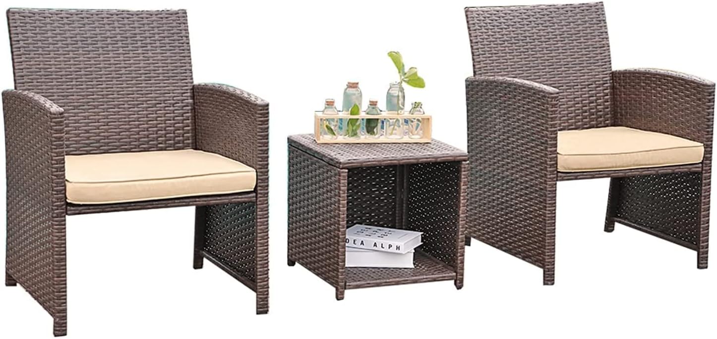 Yangming Patio Furniture Set 3 Piece, Wicker Deck Furniture Set Patio Bistro Sets with Storage Coffee Table, for Lawn, Porch, Deck, Pool, Balcony, Garden, Outdoor (Brown) : Patio, Lawn & Garden