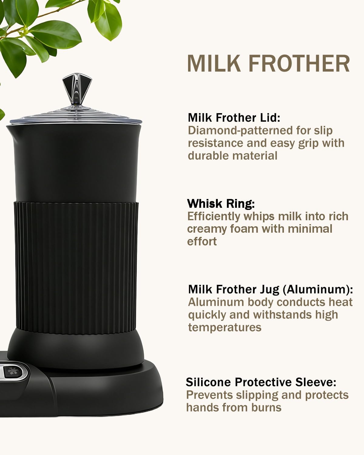 2-in-1 Milk Frother Electric Foam Maker and Moka Coffee Maker Espresso Maker 110V Electric Base Aluminum Frother Moka Pot 5oz 150ml Frothing Easy Brewing Latte Cappuccino Home Gift Black