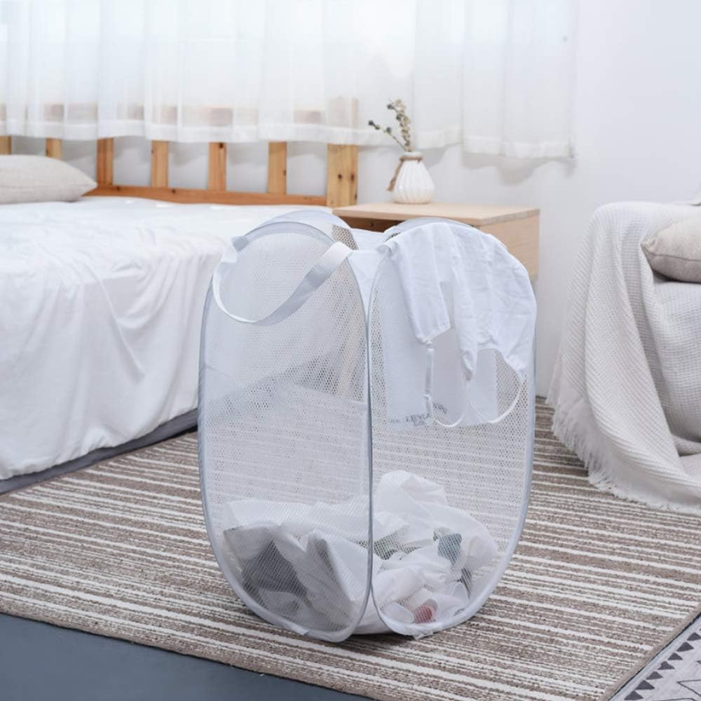 Qtopun Mesh Popup Laundry Hamper, Foldable 2 Pack Portable Dirty Clothes Basket Collapsible Dirty Clothes Hamper for Bedroom, Kids Room, College Dormitory and Travel (White)