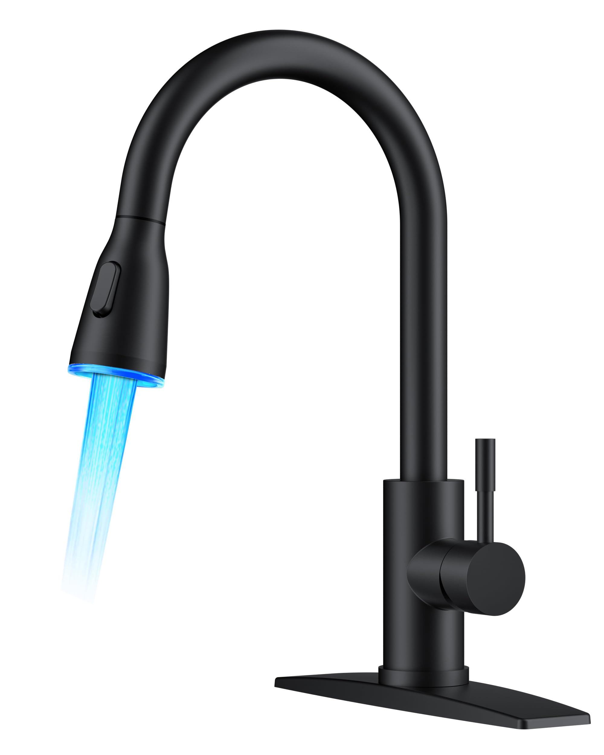 LED Kitchen Faucet with Pull Down Sprayer, Black Single Handle Stainless Steel Traditional Sink Faucets with LED Light Sprayer Head, Suitable for Farmhouse Laundry Camper Rv Bar