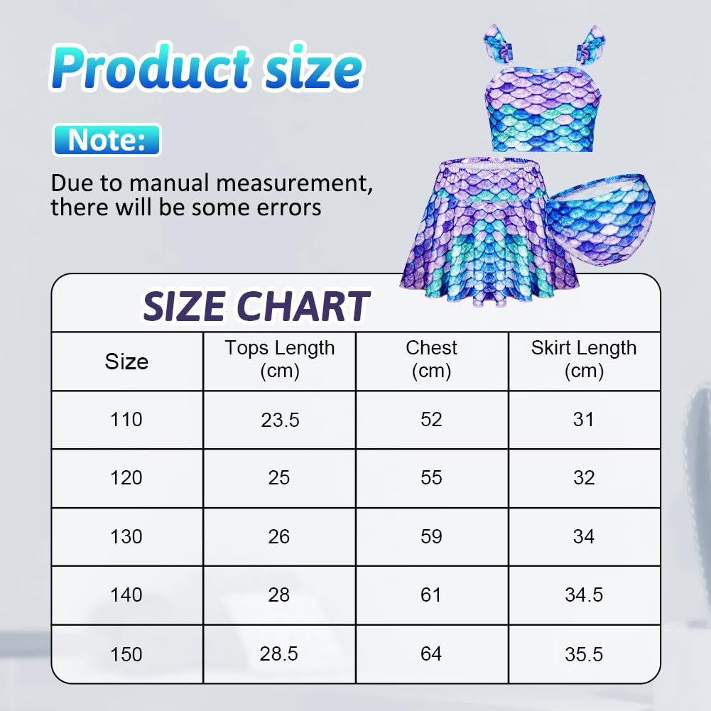 Conjunto de Bikini para Niñas, 3 Piezas Traje de Baño, Bañador para niña y niños, Traje de baño bikini niña con Volantes y Falda, Bañador Infantil para Playa Surf, Vacaciones, Juegos La Playa