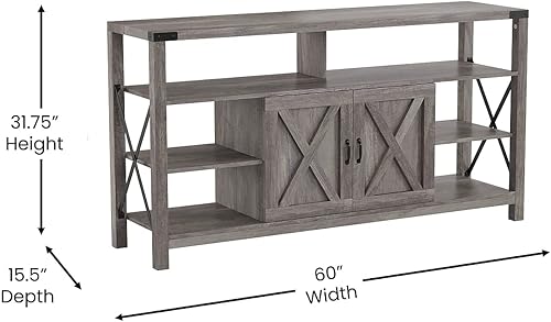 Miniatura 6 de Flash Furniture Wyatt - Mueble de TV alto y moderno de 60 pulgadas, gabinete de consola gris costero, estante central ajustable, estantes fijos para