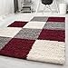 Produktbild Carpetsale24 Hochflor Shaggy Teppich,Wohnzimmerteppich,kariert Langflor,Rechteckig, Maße:120 cm x 170 cm, Farbe:Rot