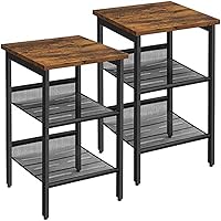 VASAGLE Tavolini a Lato Divano, Set di 2 Tavoli con Ripiani a Rete Regolabili