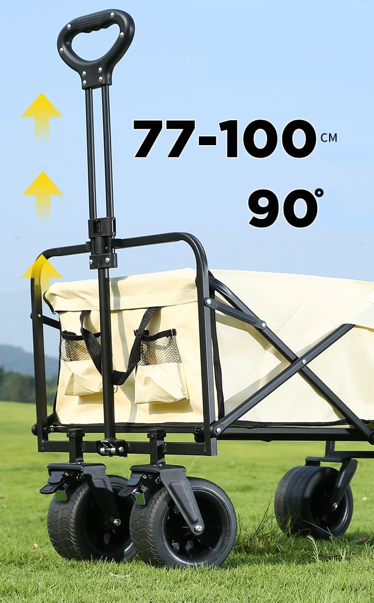 HALAYAYA Outdoor Garden Cart Foldable Wagon, Folding Wagon Cart Trolley, Large Capacity Beach Wagon with Big All-Terrain Wheels For Gardening, Sports, Camping And Picnics (Tank Wheels Black)