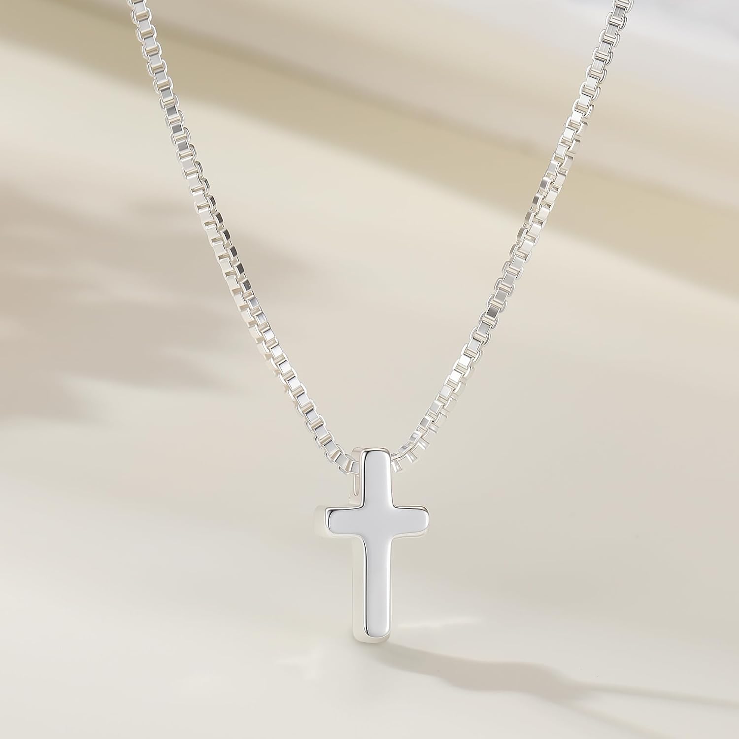 925 Sterling Silver Cross Necklace for Women - 1.2mm Box Chain Necklace Christian Baptism Religious Faith Jewelry Gifts 16 18 20 22 Inch