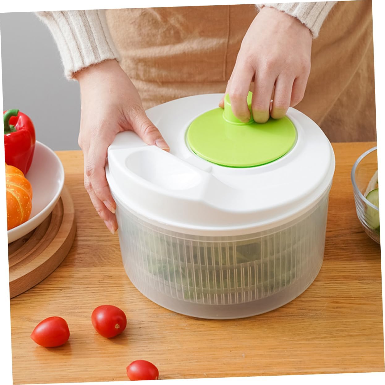 Alipis Salad Spinner Slicer Vegetable Dryer Fruit Washer Kitchen Draining Basket Easy to Clean Design