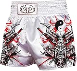 O2TEE Girls Full Graphic Shorts Combat Boxer Trunks for Grappling, Sun Skull XS White