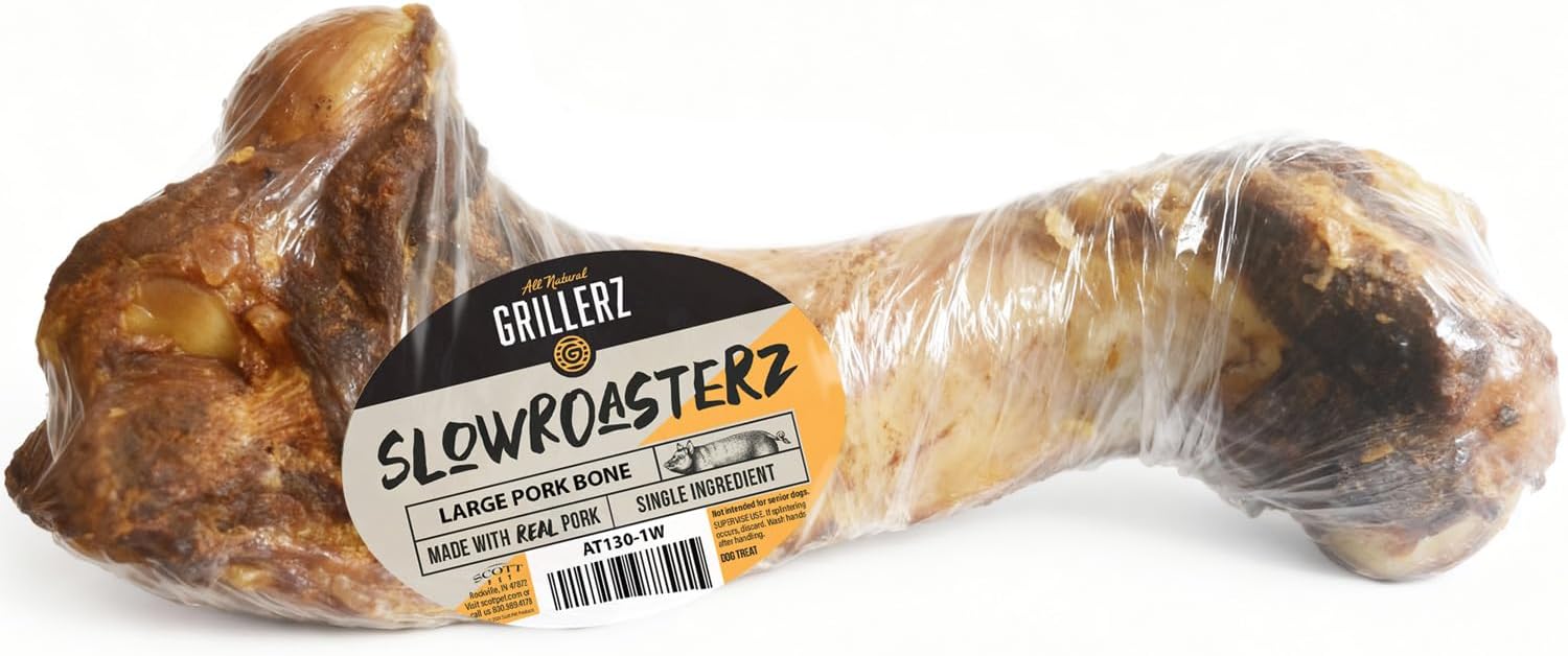 Grillerz Large Pork Bone, 1 Count, Rawhide Free, All Natural Treat for All Breeds, Long Lasting, Easy to Digest, Dog Bone for Large Dogs, Dog Chew for Healthy Teeth