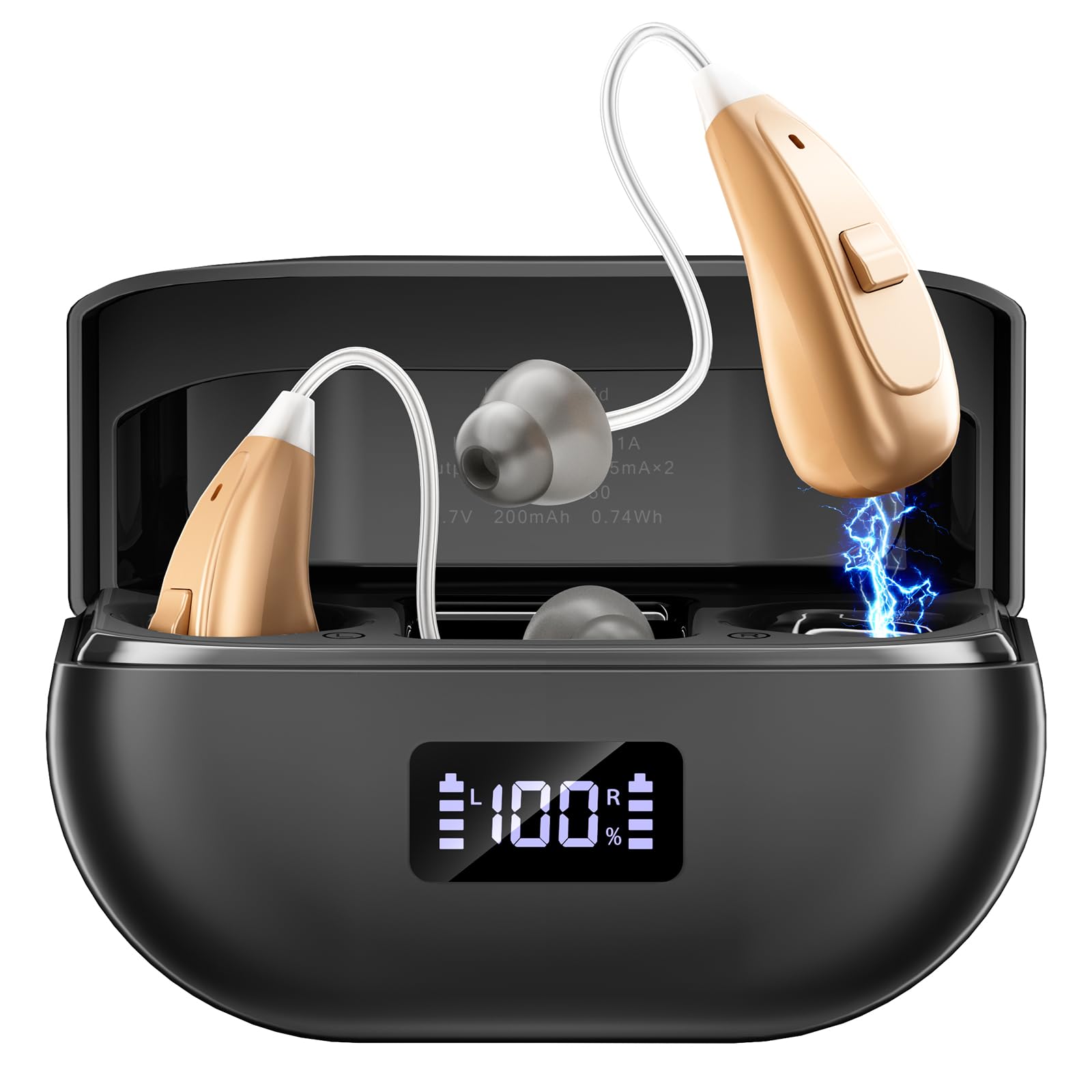 otc hearing aids for seniors & adults - rechargeable, 25+ hour battery life, advanced noise cancellation, 5-level volume & memory, clear sound, comfort-fit, led display (black)