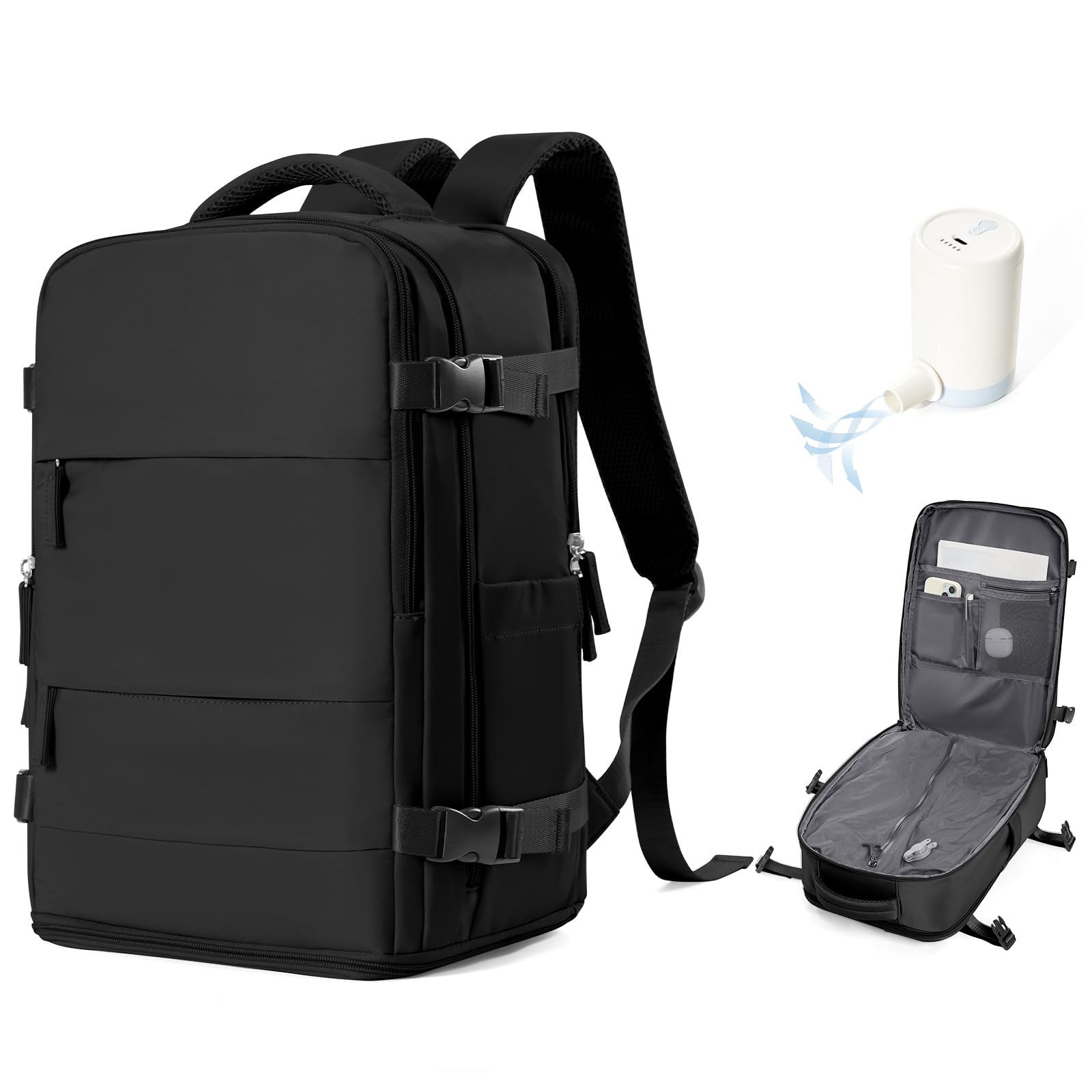 SZSYCN Zaino da Viaggio con Sottovuoto Ryanair 40x30x20 Wizzair Borse da Cabina per Ryanair 40x20x25 Bagaglio a Mano Sottovuoto con pompa,Zaino Casual per Laptop D01-nero Zaino a vuoto con pompa