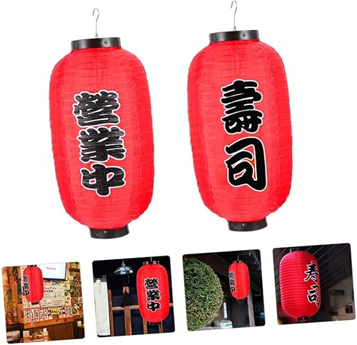 Miniatura 5 de Farol japonés estilo japonés 2 piezas tradicional de seda roja colgante sushi sashimi bar linterna restaurante señal abierta para interiores y