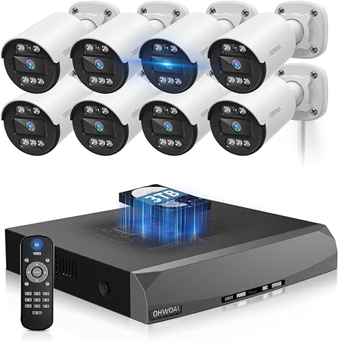 Miniatura 10 de Sistema de cámara de seguridad de audio bidireccional PoE al aire libre, cámaras con cable de 5 MP con sistemas NVR de 4K 8 canales, kits de DVR de