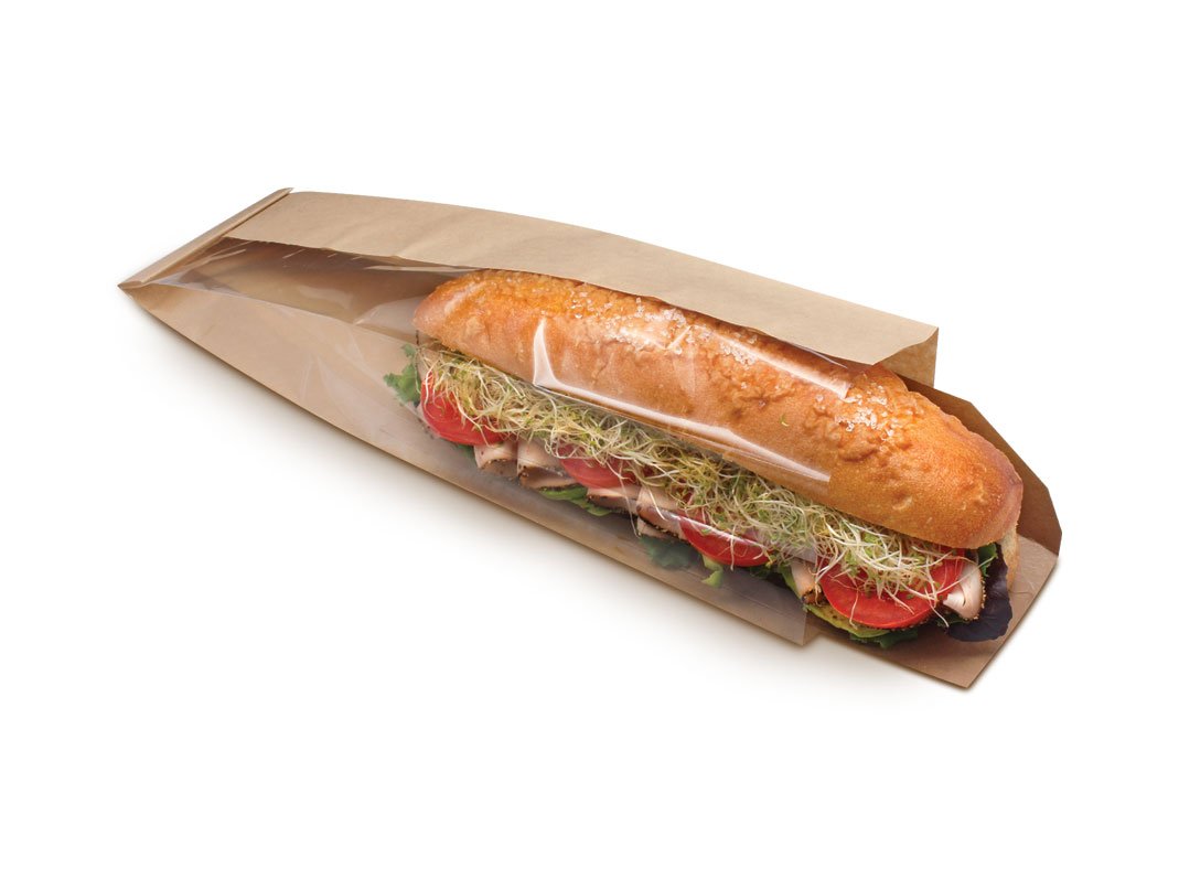 Bagcraft Papercon 300098 DublView Togo Deli Sandwich Bag with Tray, 16-1/2" Length x 4-1/4" Width x 2-3/4" Height, Natural (Case of 250)