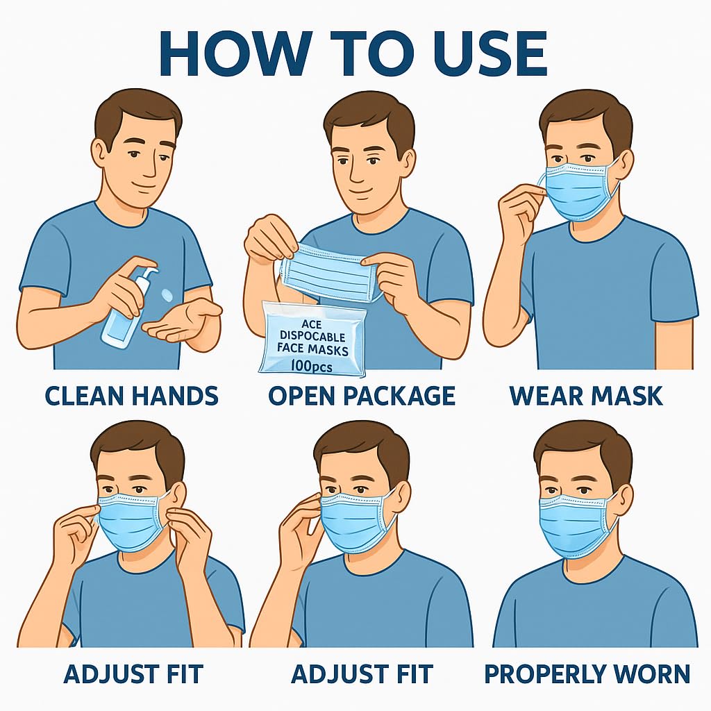 Disposable 3 Ply Blue Face Masks with Fabric Loop - Pack of 100 – Comfortable, Secure, and Breathable Protection. (Loop Face Mask) (LOOP_FACE/100) - Image 8 thumbnail