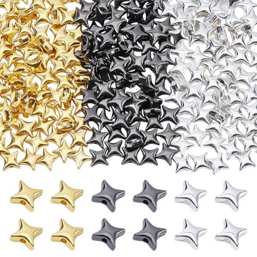DICOSMETIC 240Pcs 3 Colors Star Spacer Bead 7mm Small Stars Beads Four Point Star Bead Shaped Metal Spacer Beads for DIY Bracelet Necklace Earring Jewelry Making, Hole: 1.5mm