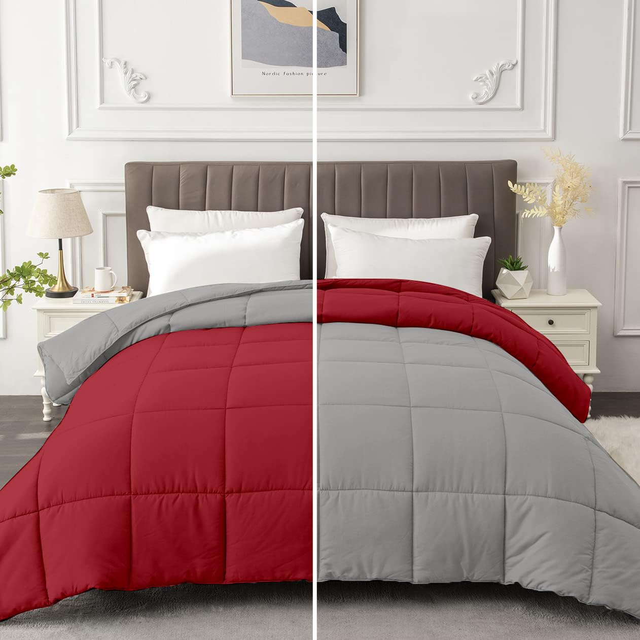 Razzai All-Season Comforter 220 GSM | Super Soft Fluffy & Lightweight Comforter Single Bed Comforter (60" x 90" Inches/152cm x 228cm) - Single Bed Comforter | Silver/Burgundy