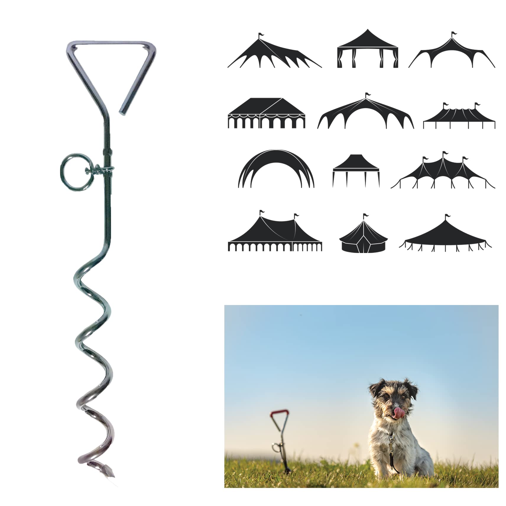Leisurewize – Pack of 4, 16.5’’ Screw In Marquee Tent Screw Peg, Dog Tether – Metal Stake Peg – Suitable For Tents, Marquees, Gazebo, Dog Tether, Trampolines (LWACC21)