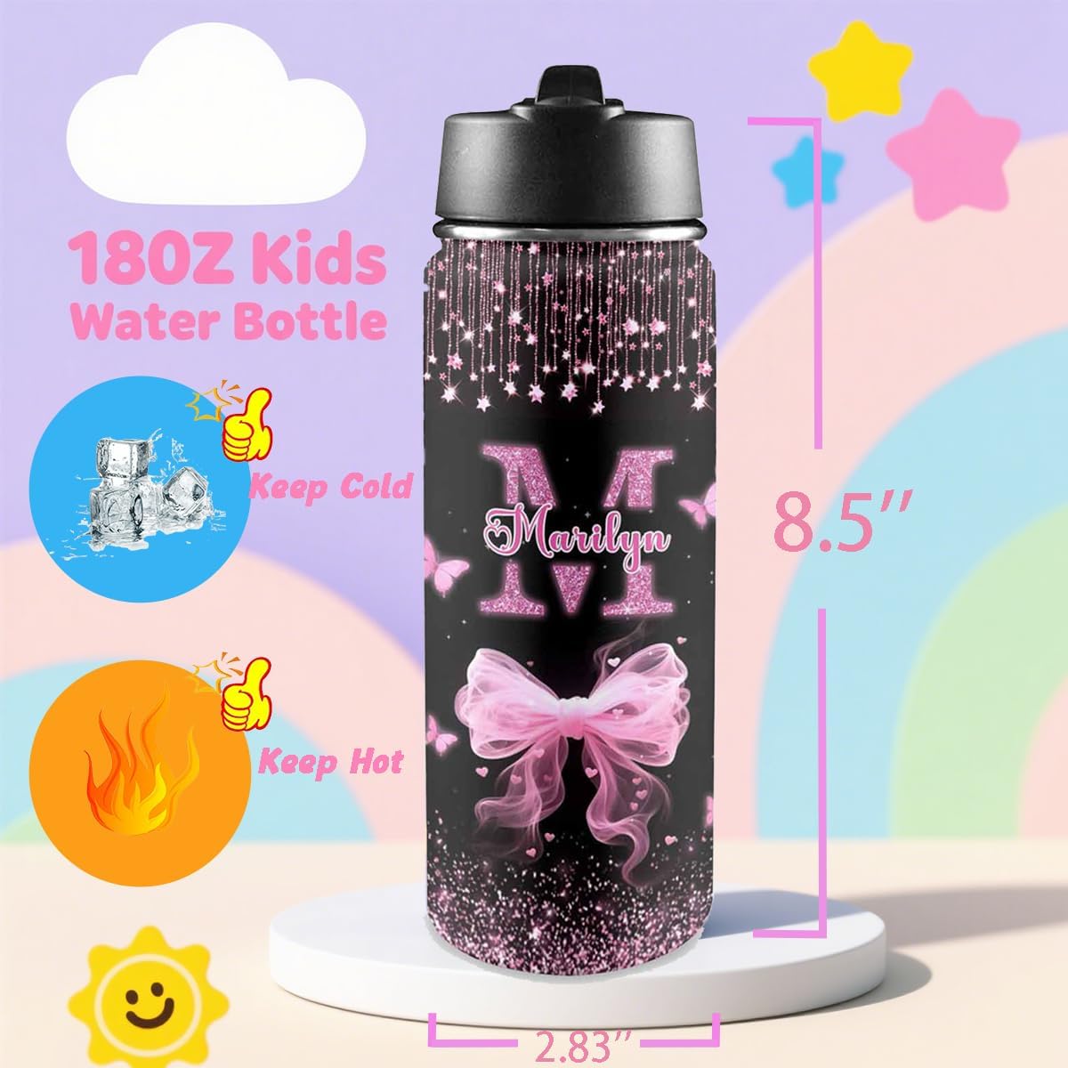 Kids Personalized Water Bottles 18oz Personalized Cups With Names Gifts For Girls Boys Woman Insulated Water Bottle - Image 3