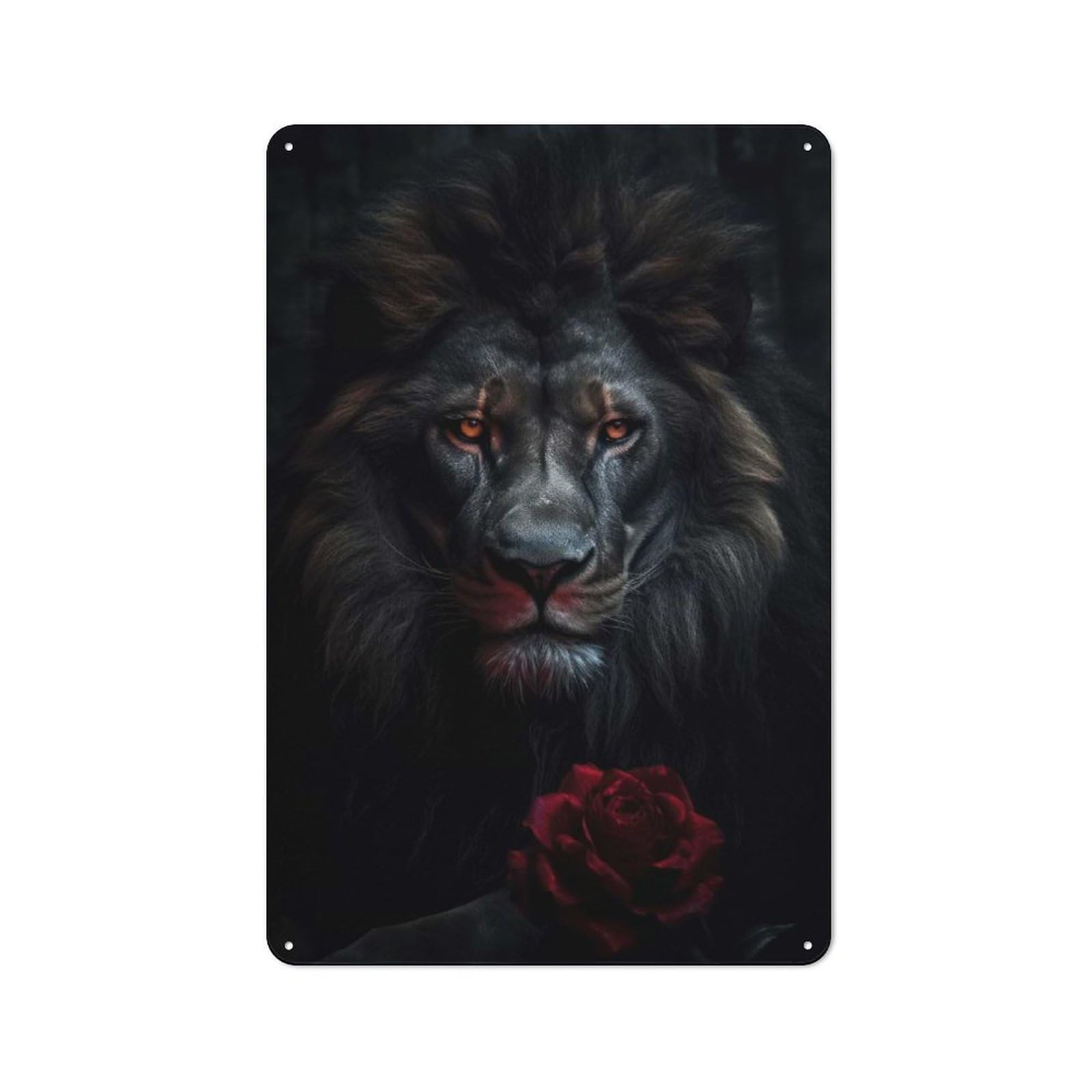 Junmoney Black Lion And Rose Vintage Tin Sign 30X20cm Featuring For Bar Or Restaurant, A Decorative Christmas Gift For Bar Decor Enthusiasts