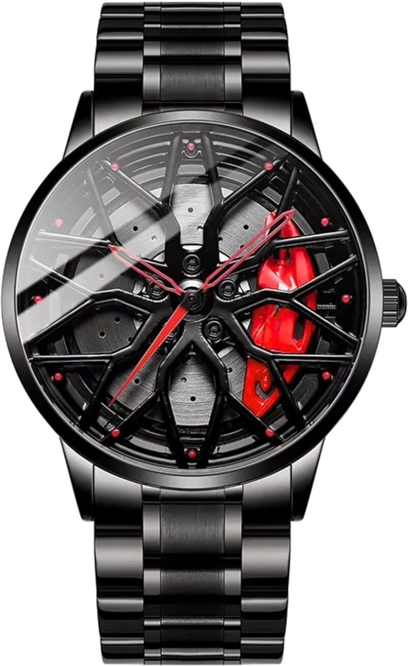 Unisex Watch, Analogue Display, Stainless Steel Band, Quartz Movement, Spinning Car Wheel Dial, Modern Style, Round Shape, Battery Powered Unisex Watch, Analogue Display, Stainless Steel Band, Quartz Movement, Spinning Car Wheel Dial, Modern Style, Round Shape, Battery Powered