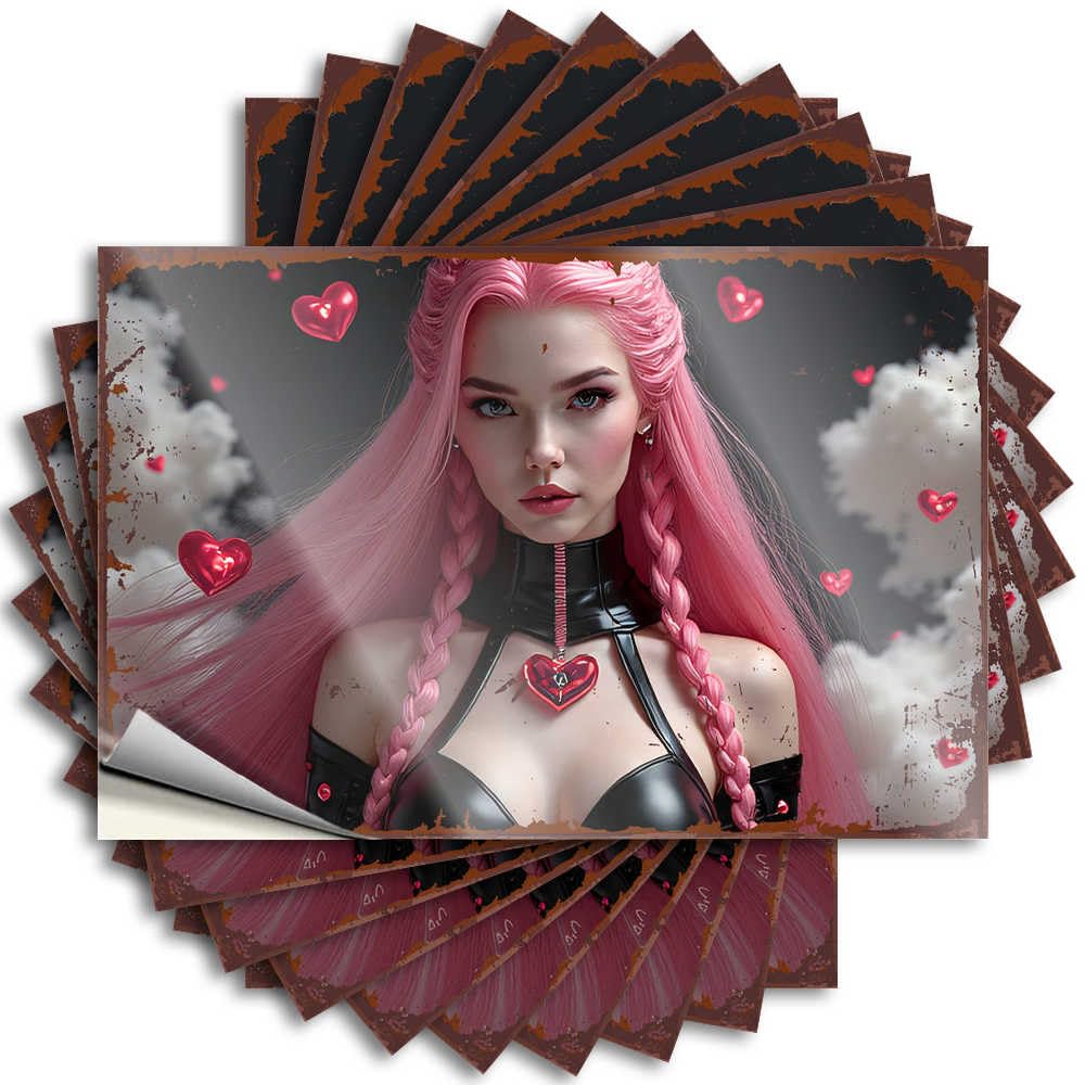 Backyard Bar Decor Bumper Tattoos - Romantic Pink Hair with Heart Necklace Tall Durable Sticker Easy Apply for Motorcross Decor(12X18CM)