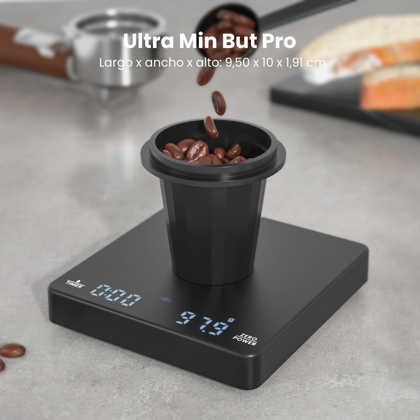 Maestri House Mini báscula de café espresso S1 con temporizador, escala de precisión de 2 kg/0,1 g, báscula digital recargable para espresso y café vertido, color negro