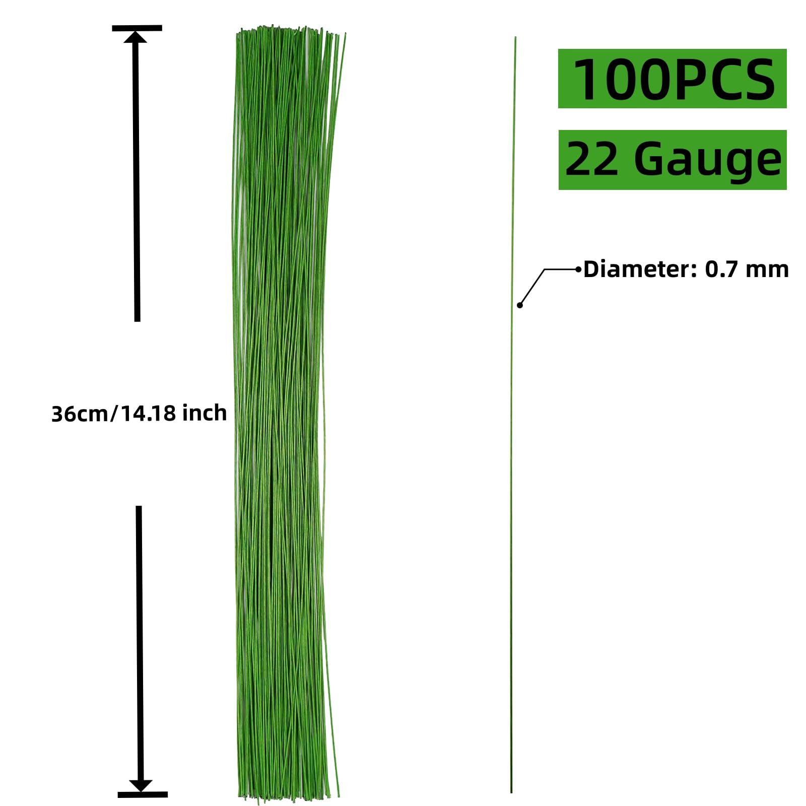 Qirimoi 22 Gauge Floral Wire Stems Flower Florist Floral Stem Wire for Bouquet Craft,100Pcs Green 22 Gauge