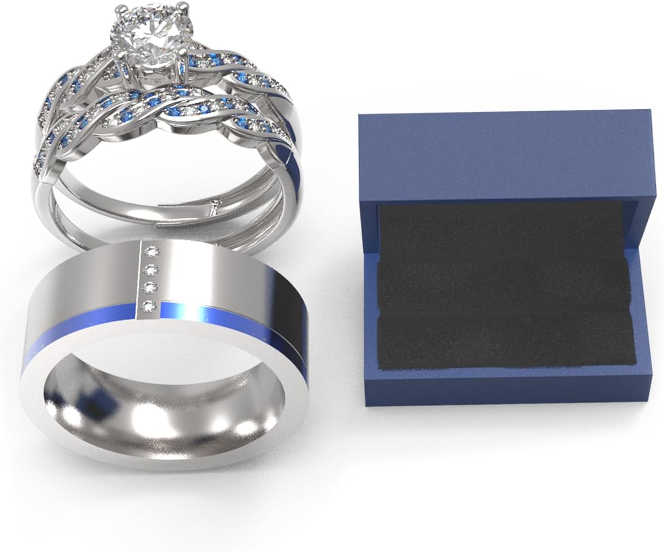 Together With Jewelry Box 3pc Couples Wedding Ring Sets His And Hers Women Sterling Silve Round Moissanite and men Wedding Bands