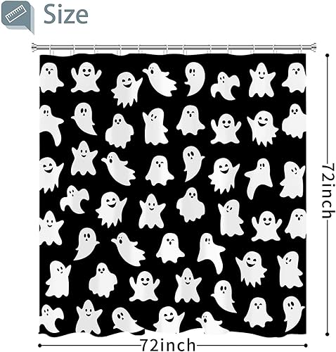 Miniatura 6 de Metawu Cortina de ducha de Halloween, juego de cortinas de ducha de fantasma, cortina de baño espeluznante para niños, lavable e impermeable,