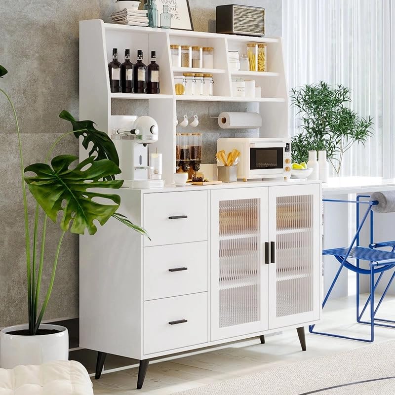 Opiniones de Tammex los mejores 5. 50 Alacenas de Cocina, Alacena con 3 Cajones y 2 Puertas, Estantes Abiertos, Alacena Moderna para Pasillo, Cocina, Comedor, Pasillo, 120 * 40 * 151cm