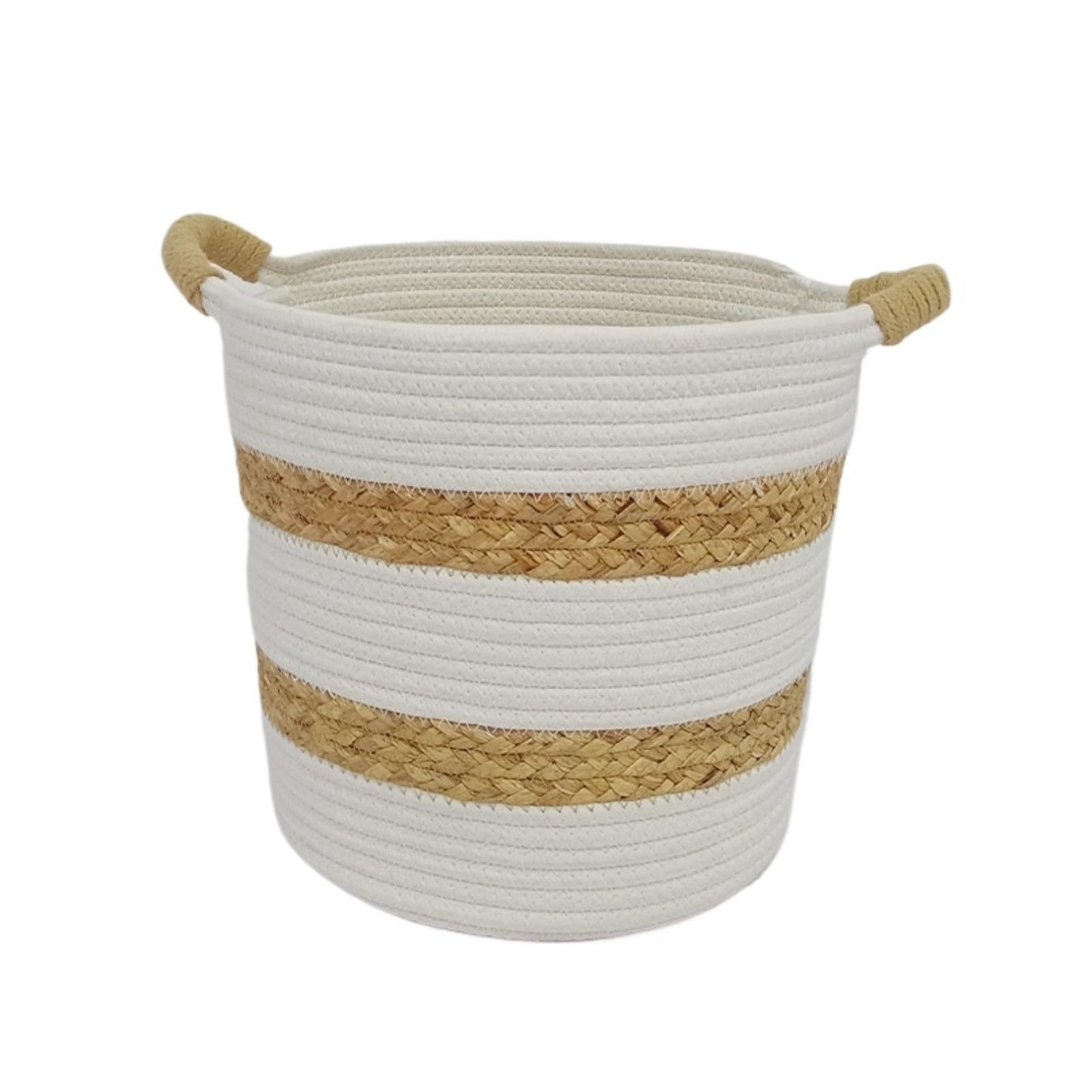 Laundry Hamper Woven Laundry Basket Cotton Rope Home Storage Space Saving For Dirty Cloth and Blankets(White)