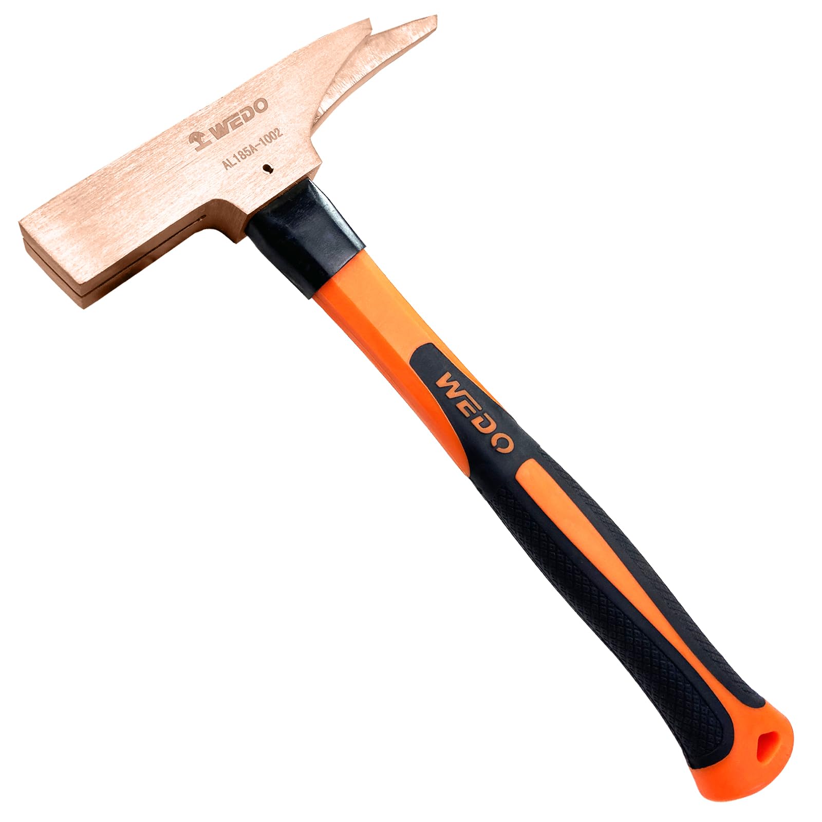 WEDO Martillo de carpintero sin chispas, martillo de marco de 500 g con mango de fibra de vidrio, martillo de garra recta de cobre berilio, longitud 300 mm, no magnético, certificado BAM y FM