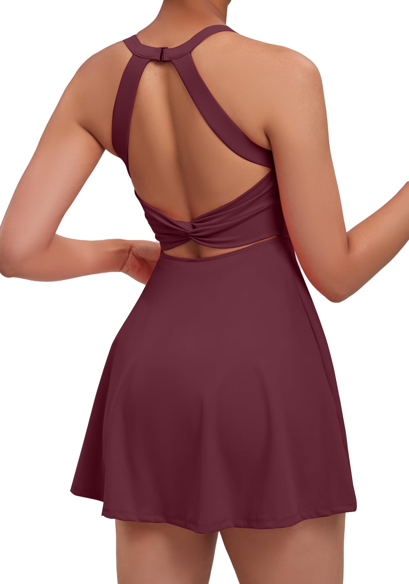 gofiep Womens Tennis Workout Dress with Open-Back Waistband Shorts Golf Acitve Side Slit Dresses: X-Large Maroon