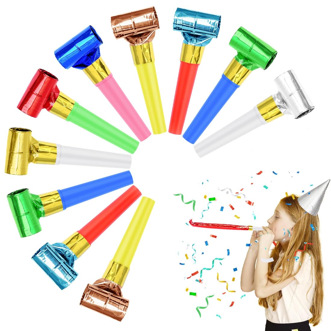 10 pièces Sifflet de Couleur, Souffleur de Partie, Trompette Multicolore, Anniversaire, Souffleur Enfant, Sarbacane Fête, Nouvel An, Partie, Célébration (Multicolore)