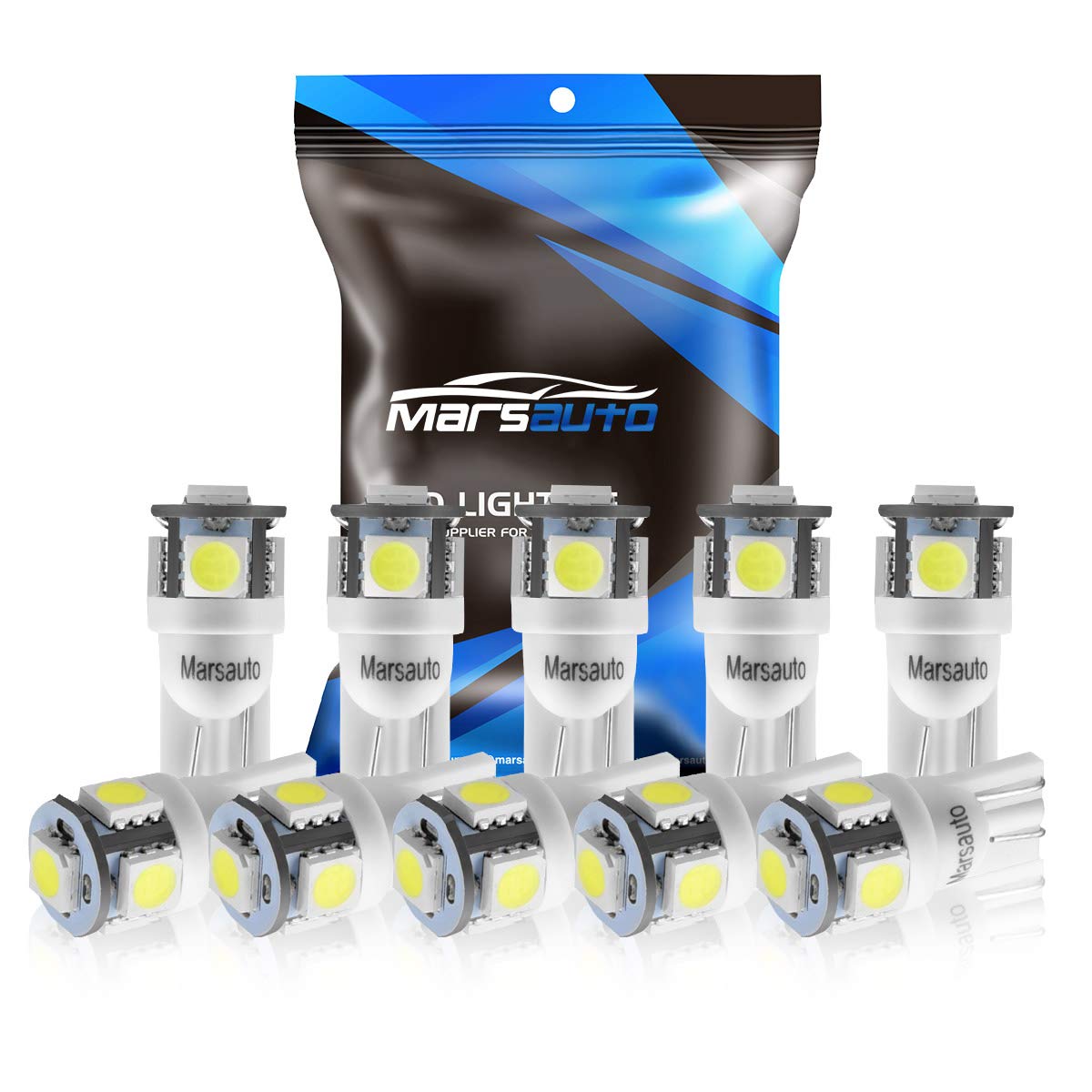 Marsauto 194 LED Light Bulb 6000K 168 T10 2825 5SMD LED Replacement Bulbs for Car Dome Map Door Courtesy License Plate Lights (Pack of 10)