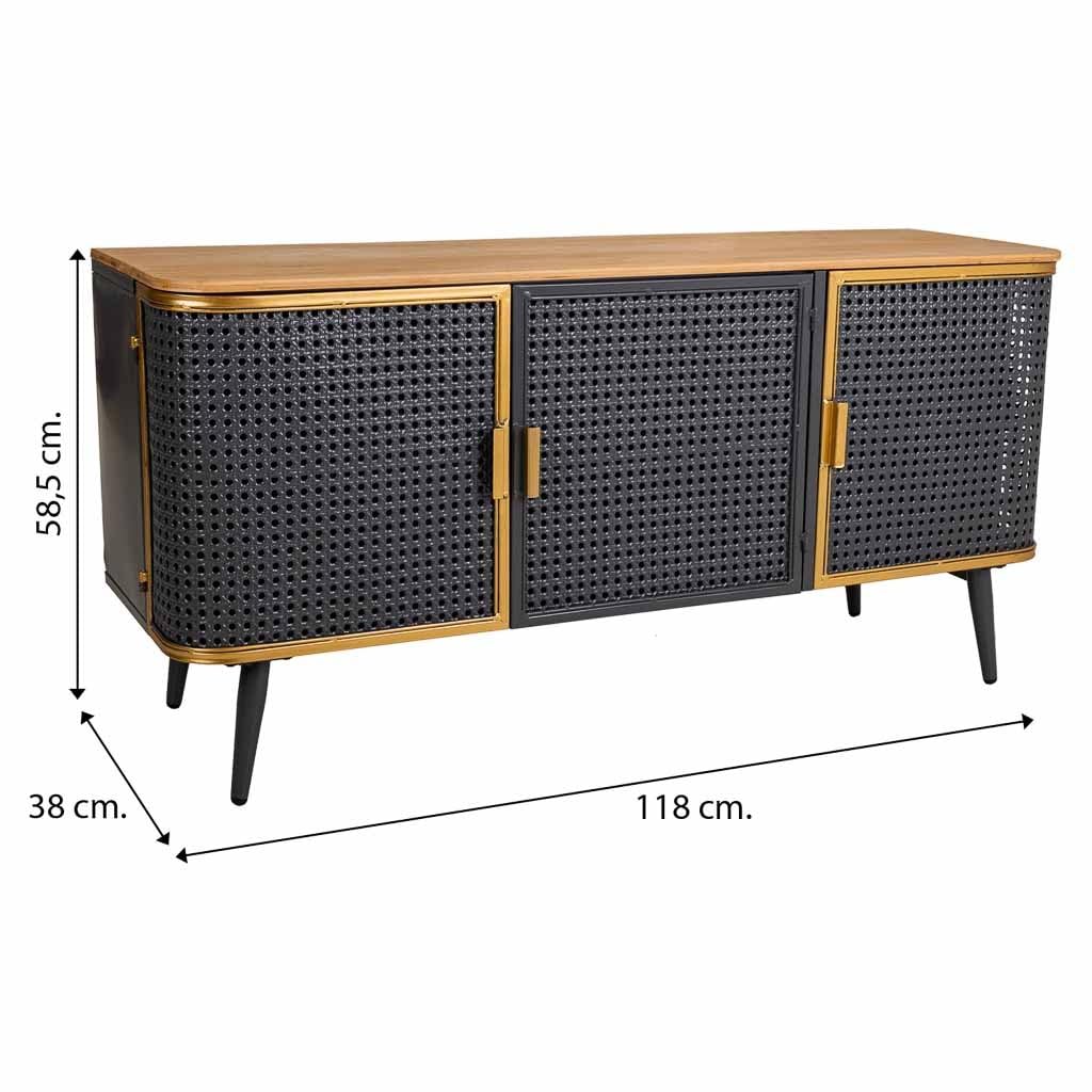 WANDERLUST DECO Aparador de Metal y Madera 3 puertas 118x38x58,5h cm