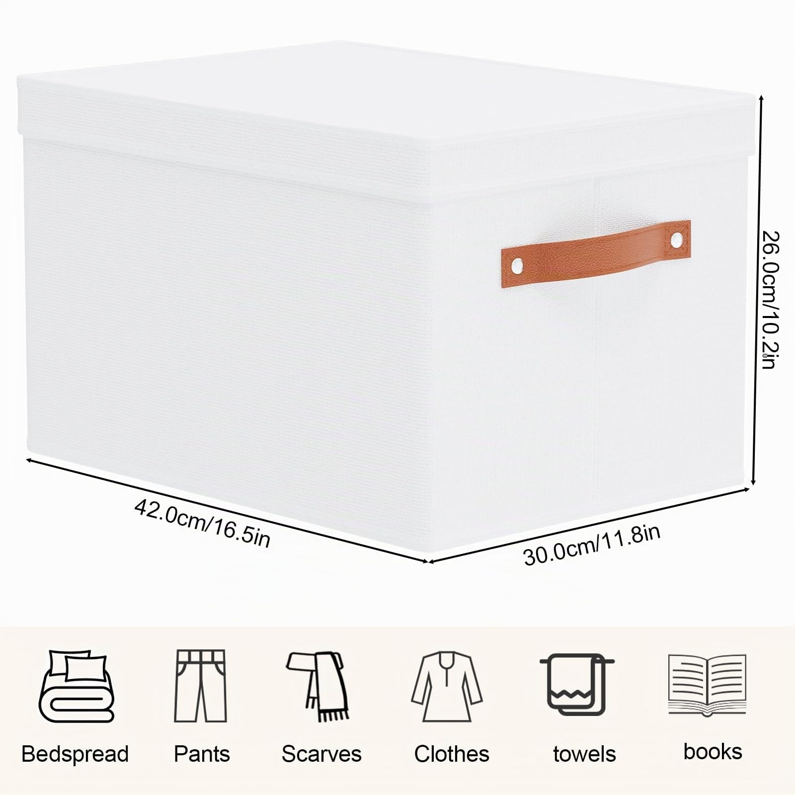 3 Pezzi Scatola con Coperchio, Contenitori, Bianco, 42×30×26cm | Scatole Portaoggetti con Maniglia,Organizzatore Cassetti con Coperchio,Utilizzato per Vestiti,Organizer per Camera