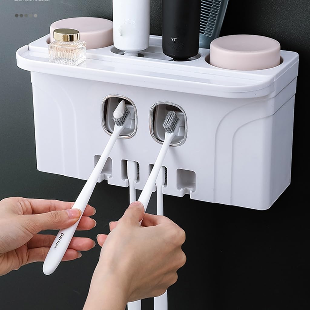 Estante para Cepillos de Dientes Porta spazzolini da Denti Punzonatura Libera Collutorio Porta spazzolini da Denti A Parete Bagno A Parete A Parete Integrato Spremiagrumi Dentifricio(B)