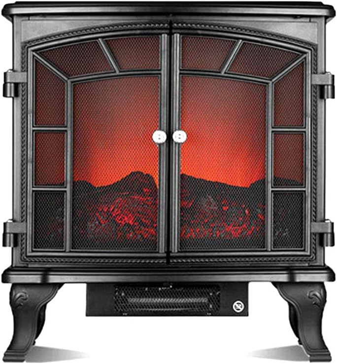 fang zhou Retro Remote Electric Fireplace Stove, Realistic Log Flame Effect Even Heat Distribution, for Heating Guest Room Basement Decorative Furniture