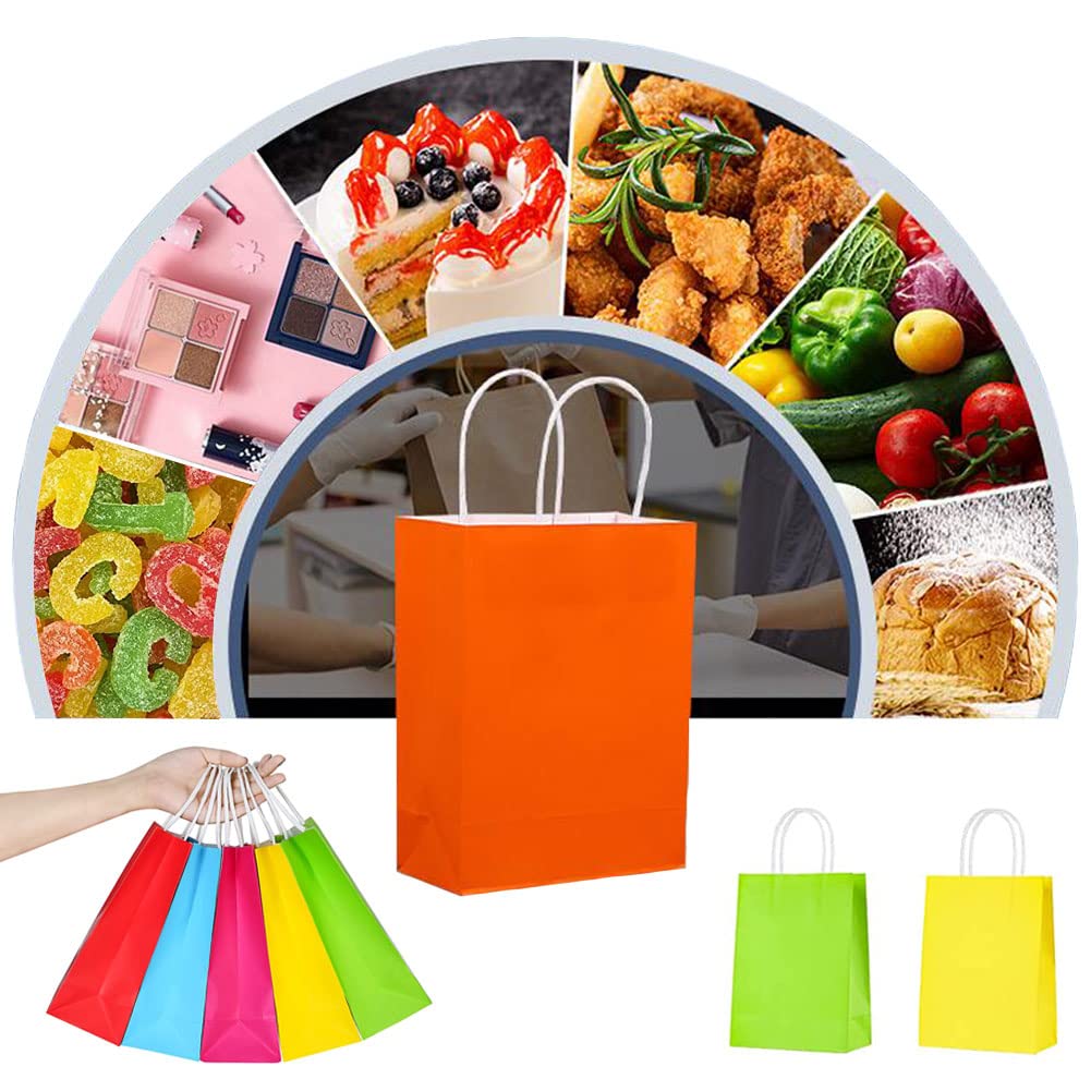 24 Pièces Orange Sacs En Papier Kraft Avec Poignées,16 X 22 X 8 Cm Cadeaux En Papier Petits Sacs De Transport Emballage Cadeau Sac Pour Halloween Jour De Thanksgiving Mariage Anniversaire Fête