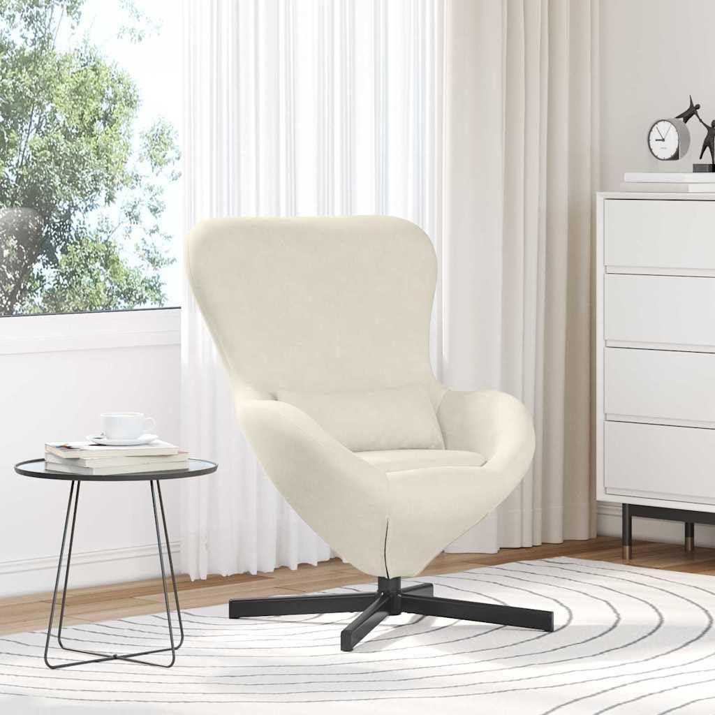 Poltrona a uovo color crema in velluto con telaio in metallo, 63 x 73 x 90 cm, moderna sedia lounge per soggiorno, camera da letto, relax, lettura, comfort, ergonomica