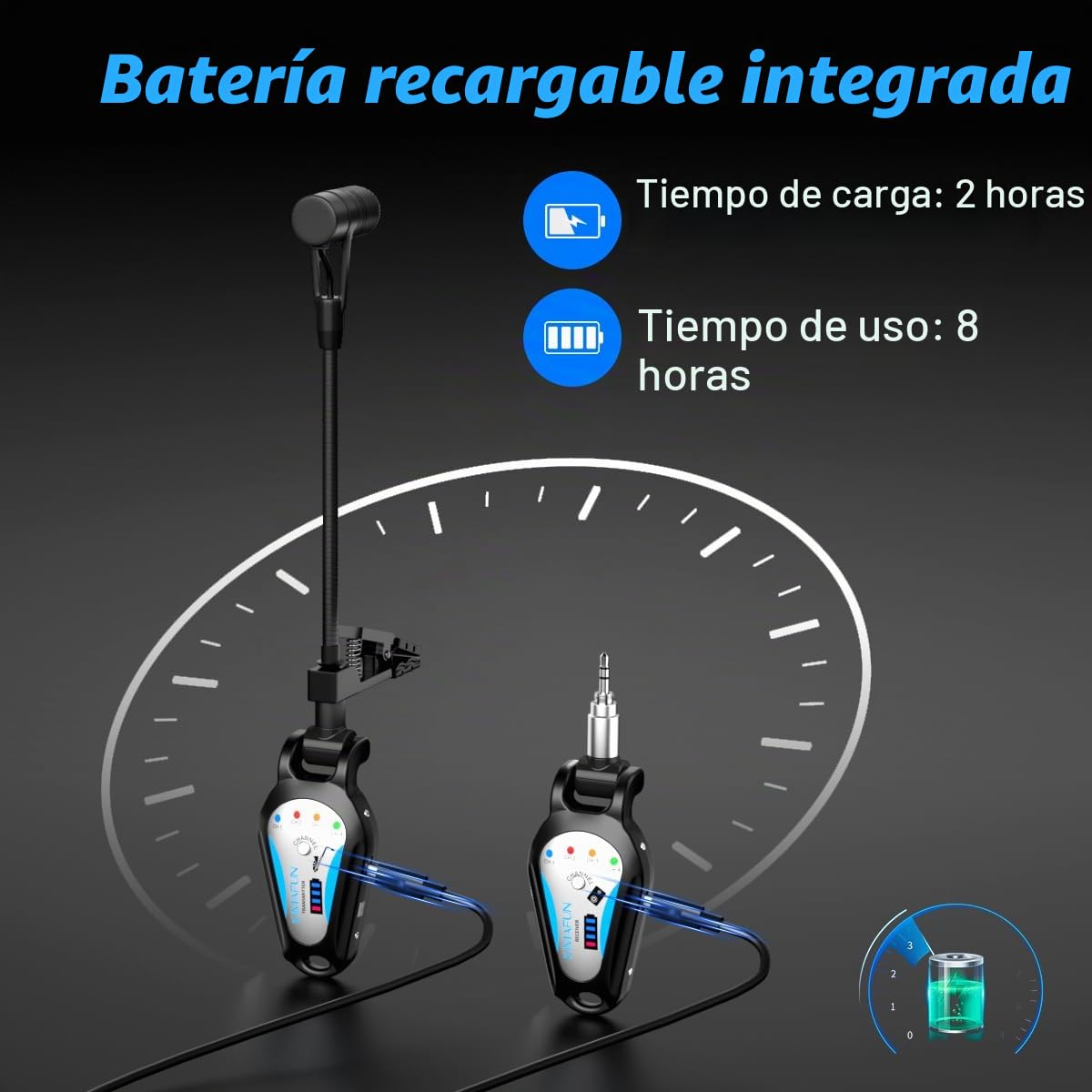 KIMAFUN Micrófono Inalámbrico para Saxofón 2.4G, Sistema de Micrófono Inalámbrico Clip-on para Instrumentos para Saxofón, Corno Francés, Trompeta, Trombón, G120
