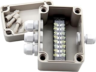 4.3"x 3.1" x 2.8" ABS IP66 Waterproof Universal Electrical CCTV Camera LED Project Enclosure Junction Box with 8P 15A Barrier Terminals,1IN/3 Out Cable Glands